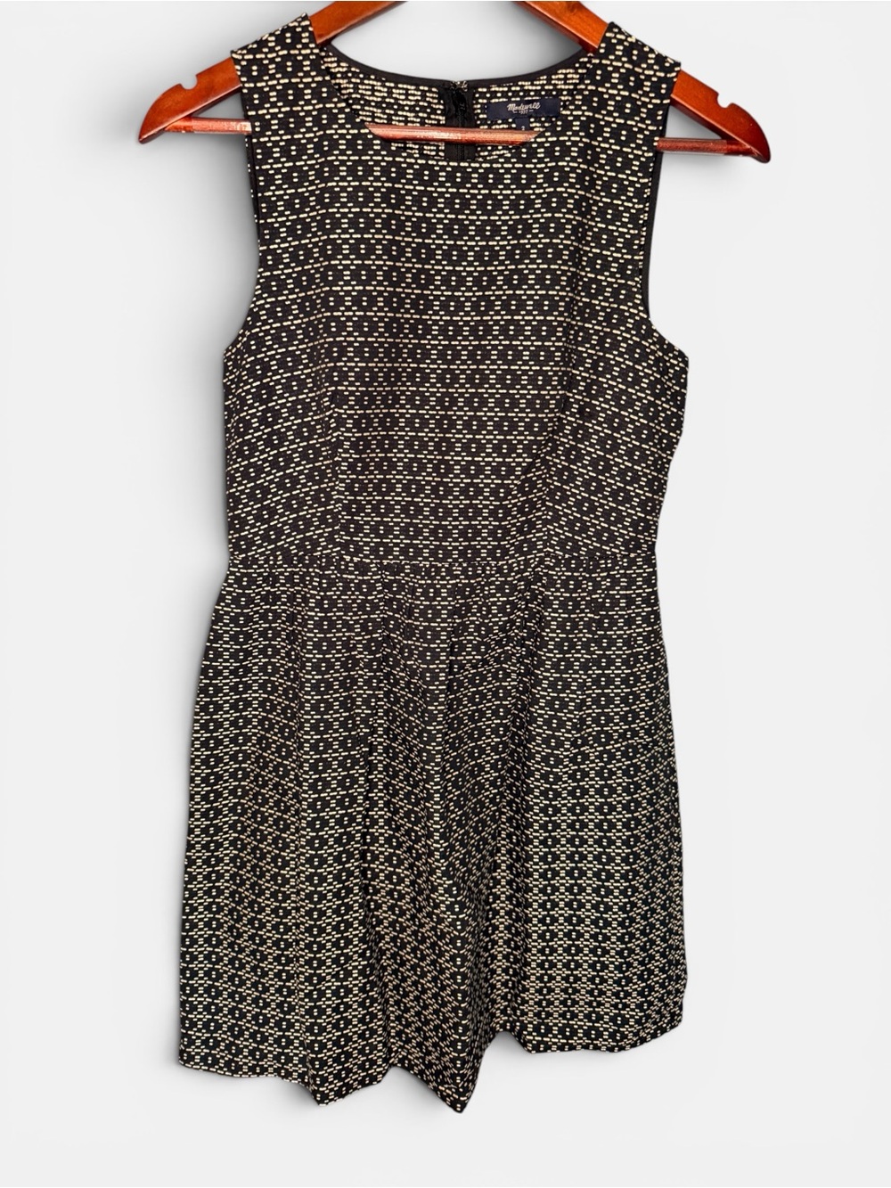 Madewell Black and Cream Geometric Pattern Sleeveless Mini Dress Preppy | Size 2
